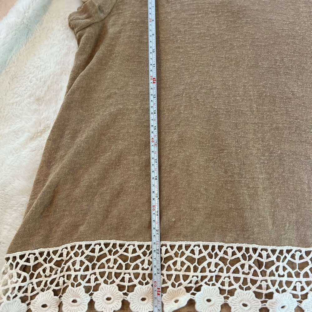 Umgee USA Oatmeal Boho Top With Lace Crochet Trim Size M - Picture 9 of 9